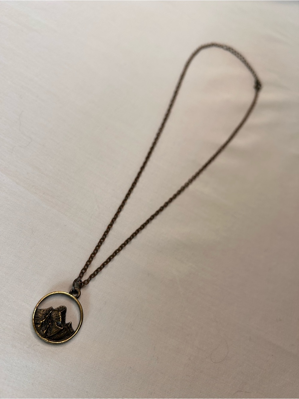 Antique Gold Tone Mountain Circle Pendant Necklace